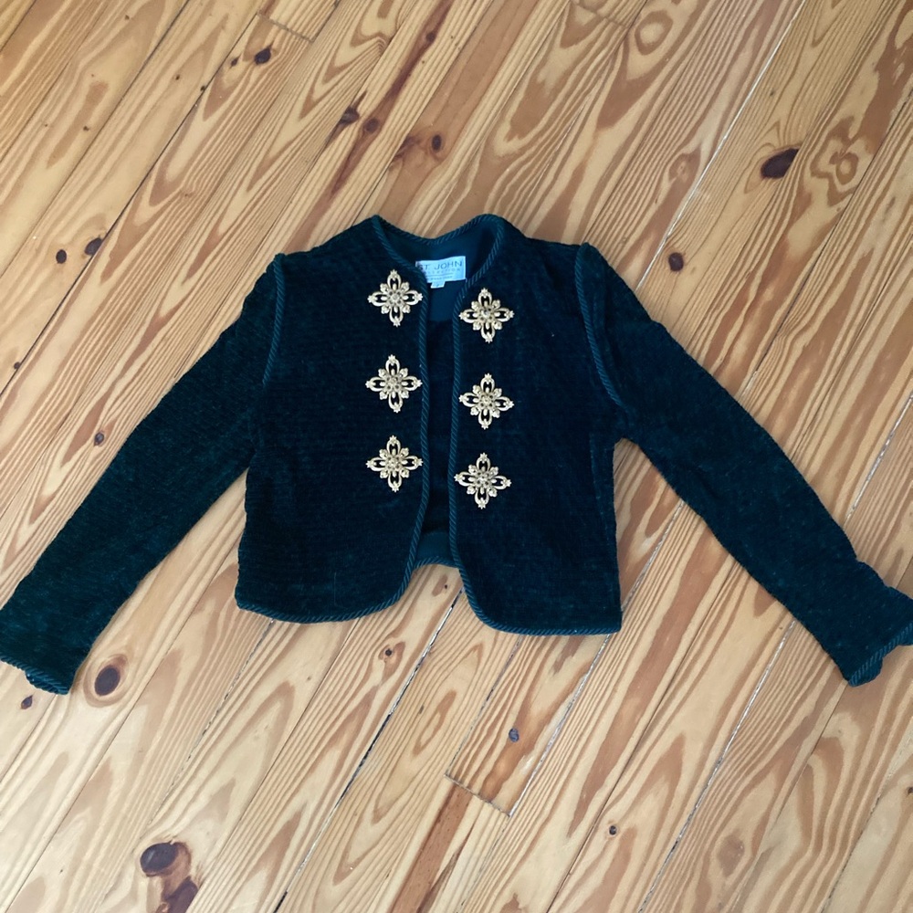 St. John knit jacket with gold broach accents